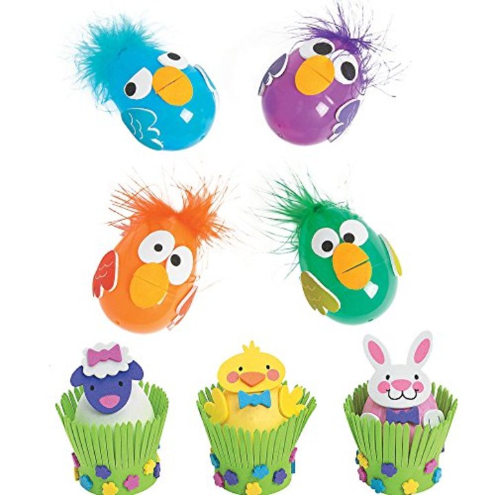 Easter Egg Decorating Crafts Kits - Including Crazy Bird Craft Kit (make 12) and Easter Animal Craft Kit (make 12)