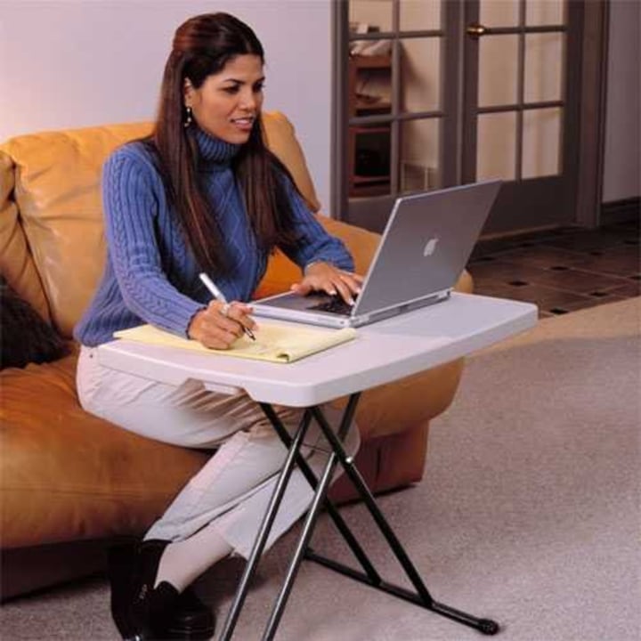 LIFETIME 28240 Adjustable Folding Laptop Table TV Tray, 30 Inch, Almond
