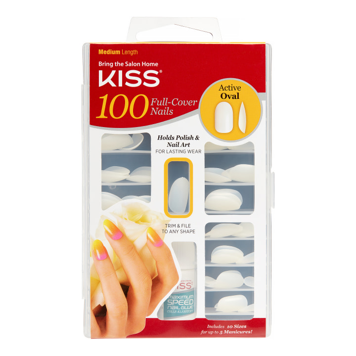 Kiss Products 100 Full Cover Nails, Active Oval, 100 Count