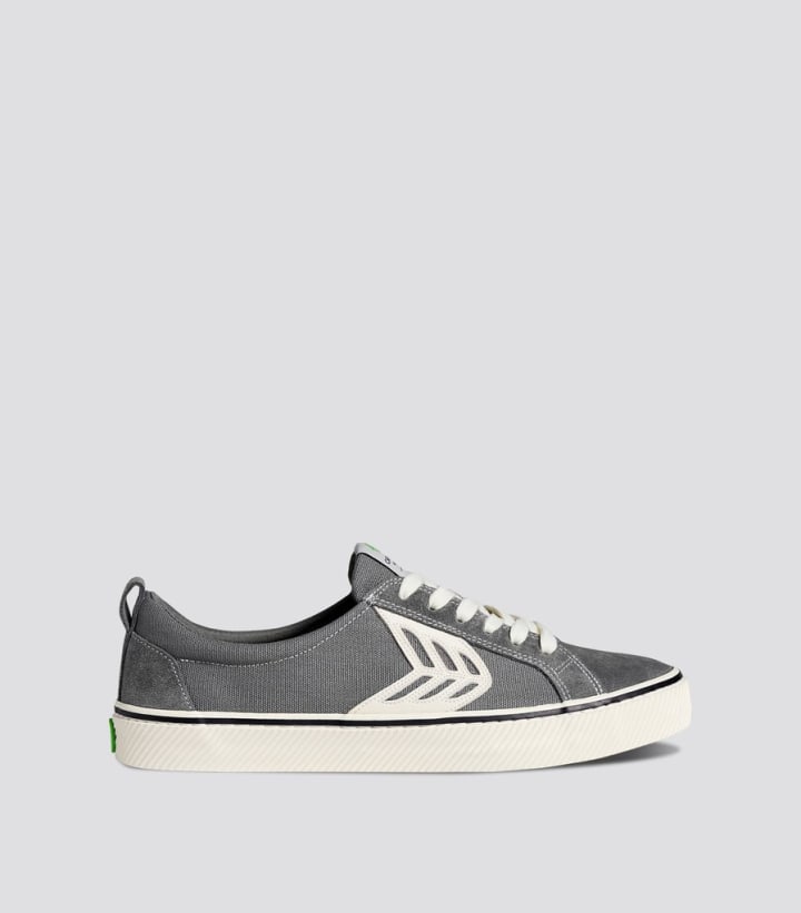 CATIBA Low Stripe Canvas Charcoal Grey Suede and Canvas Contrast Thread Sneaker Men