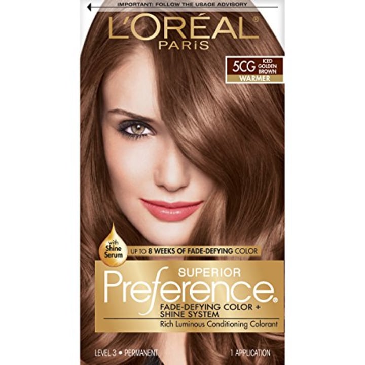 L&#039;Oreal Paris Superior Preference Fade-Defying + Shine Permanent Hair Color, 5CG Iced Golden Brown, 1 kit Hair Dye