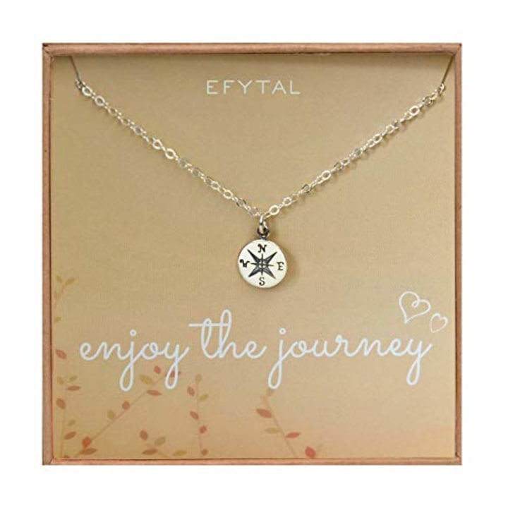 EFYTAL Graduation Gifts for Her, Sterling Silver Compass Necklace on Enjoy The Journey Card, New Grad Gift, Jewelry for Travel or Long Distance For Women