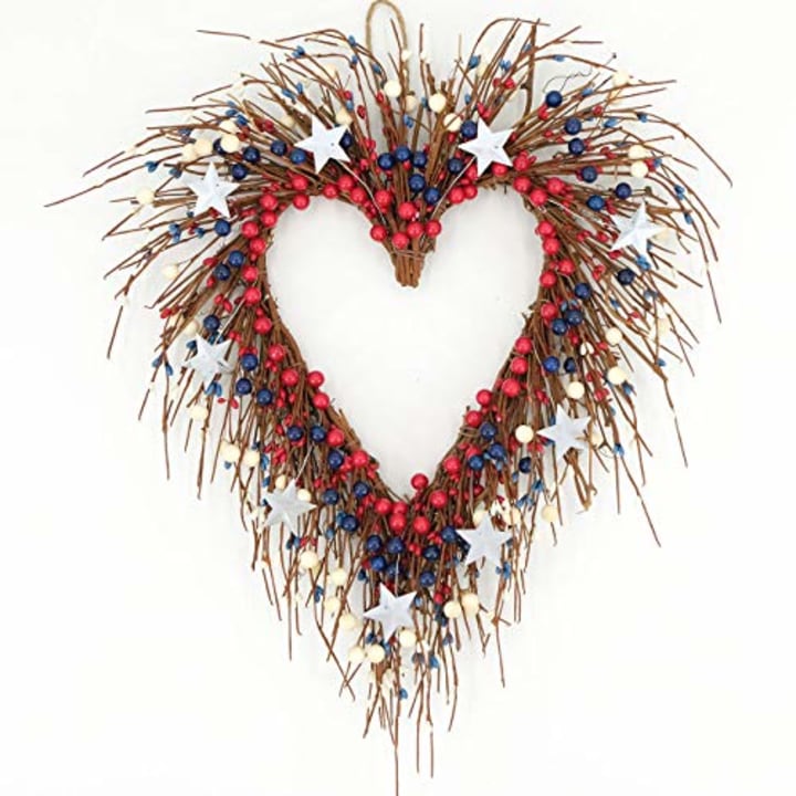 Idyllic Heart-Shaped Red, Blue Berry and White Star Wreath