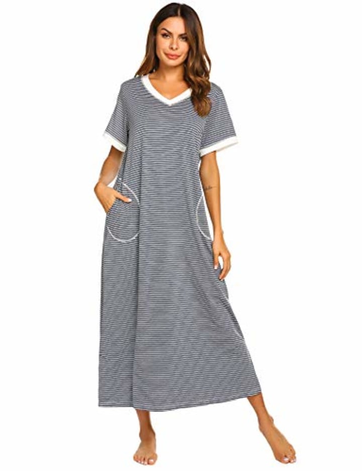 Ekouaer Loungewear Long Nightgown with Pockets