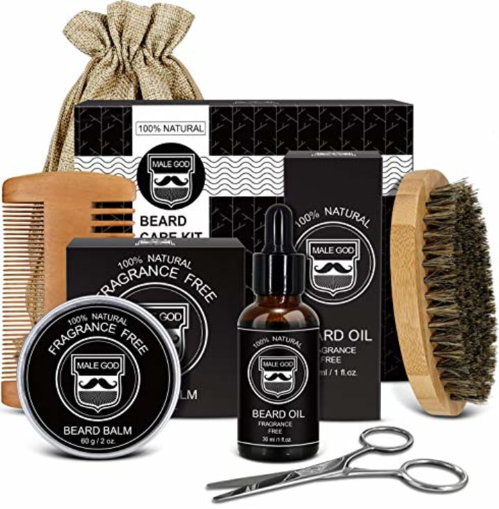 Beard Care Grooming Kit Men Natural Organic Oil Balm Comb Brush Scissor Box New