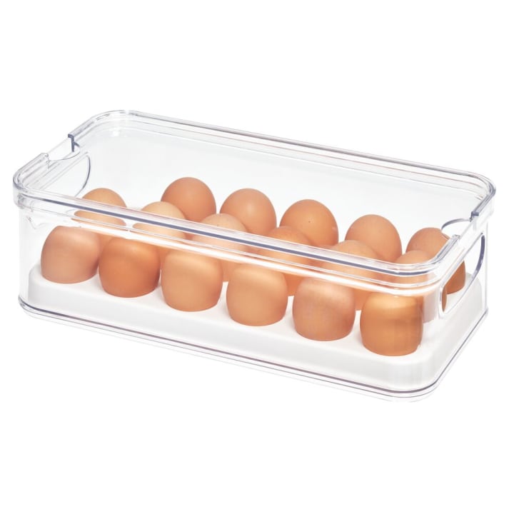 iDesign Stackable Refrigerator and Pantry Egg Storage Bin, BPA Free Plastic, Clear and White