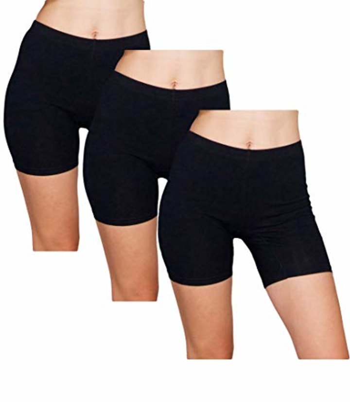 Emprella Slip Shorts  3-Pack Black Bike Shorts  Cotton Spandex Stretch Boyshorts For Yoga,Black,Small