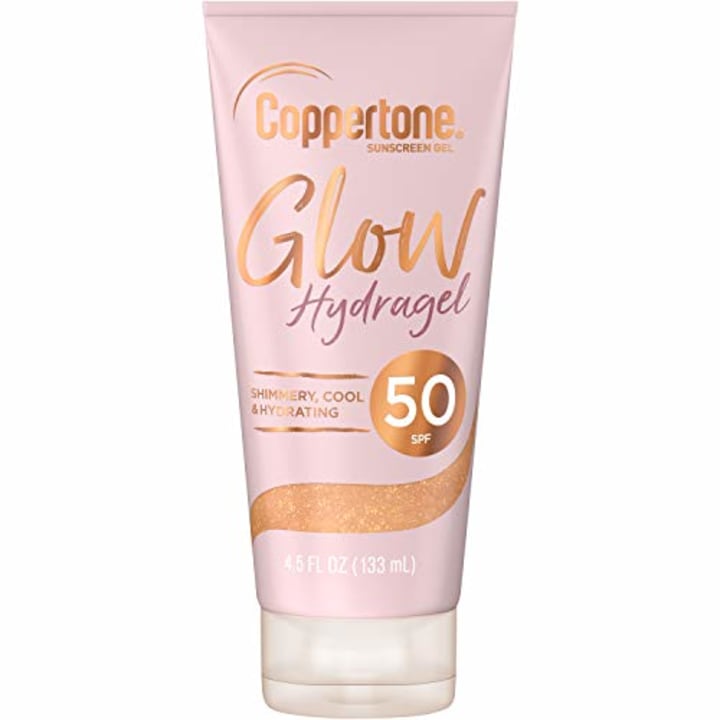Coppertone Glow Hydragel SPF 50 Sunscreen Lotion with Shimmer, Broad Spectrum UVA/UVB Protection, Water-Resistant, Non-Greasy, Free of Parabens, PABA, Phthalates, Oxybenzone, 4.5 Fl Ounces