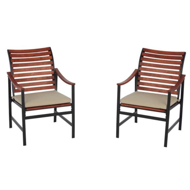 Hampton Bay Wood Outdoor Dining Chair with Cushion (Pack of 2)