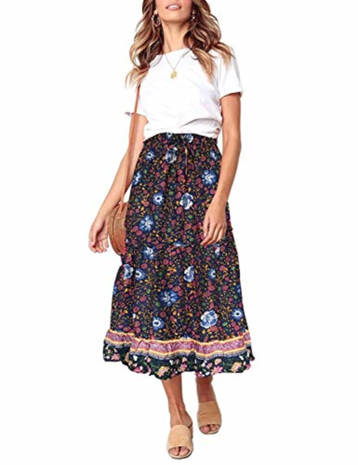 Merokeety Floral High Waist Skirt