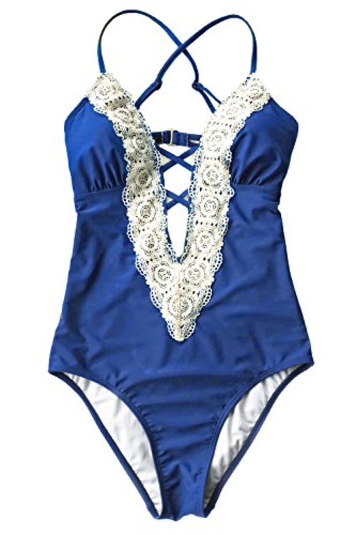 CUPSHE Women&#039;s Ladies Vintage Lace Bikini Sets Beach Swimwear Bathing Suit (S, Blue)