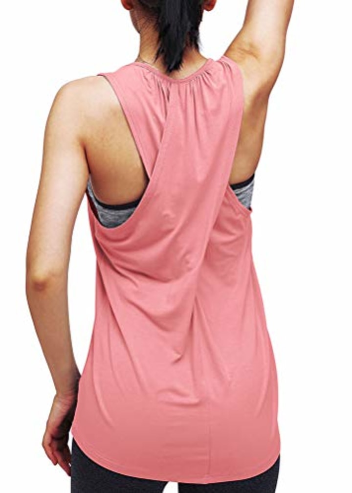 Mippo Workout Tops for Women Racerback Tank Tops Loose Fit Active Yoga Tops Running Athletic Tank Tops Muscle Tank Long Workout Shirts Exercise Tops Gym Clothes for Women Dusty Rose XS