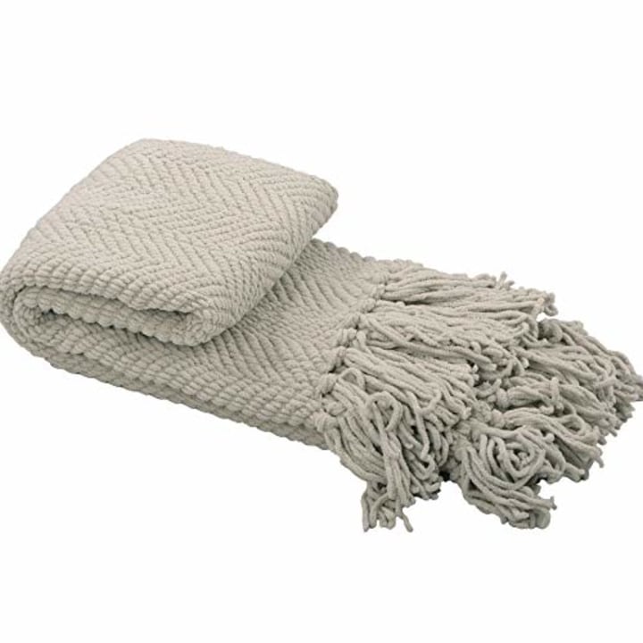 Home Soft Things Knitted Tweed Throw Couch Cover Blanket, 50&quot; x 60&quot;, Oyster Shell