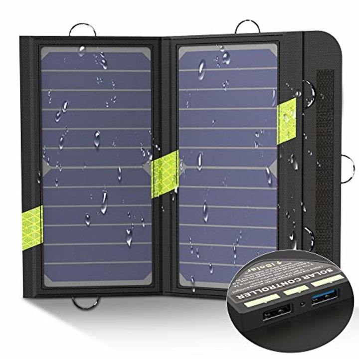 X-DRAGON Portable Solar Chargers 14W SunPower Solar Panel Waterproof Foldable Camping Battery Charger with Dual USB Port &amp; SolarIQ Technology for iPhone 8/X/7, iPad Mini, Other Android Cell Phones