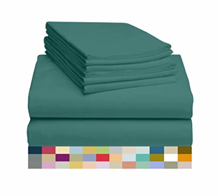 LuxClub 6 PC Sheet Set Bamboo Sheets Deep Pockets 18&quot; Eco Friendly Wrinkle Free Sheets Hypoallergenic Anti-Bacteria Machine Washable Hotel Bedding Silky Soft - Teal Queen