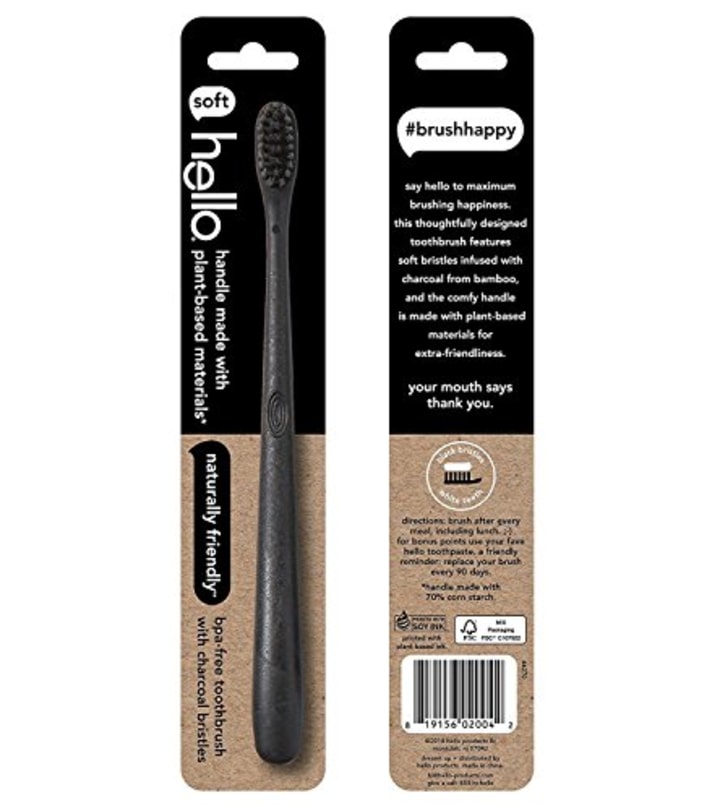 Hello Oral Care BPA-Free Toothbrush With Charcoal Bristles, Black, 6 Count