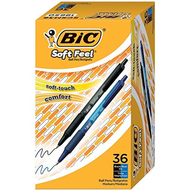 BIC Soft Feel Retractable Ballpoint Pen, Medium Point (1.0mm), Black and Blue, 36-Count
