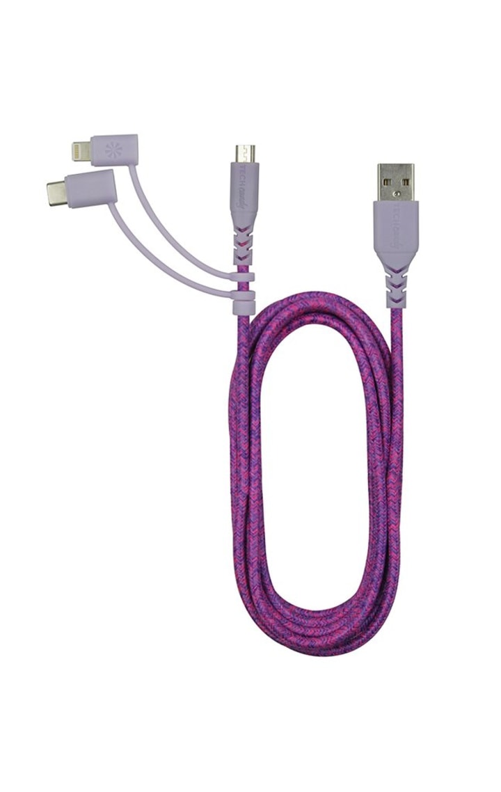 Triple Header Maxi 6ft Woven USB Cable (MFi) : Pink Purple