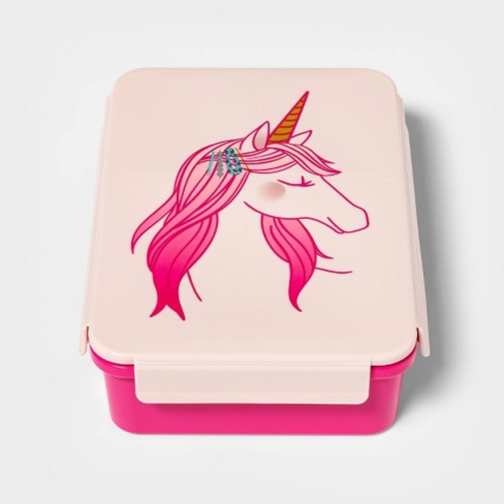 Pink bento box with floral lid has a sweet look