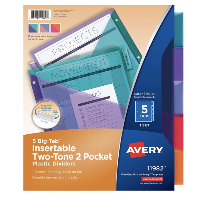 Avery Big Tab Dividers With Pockets