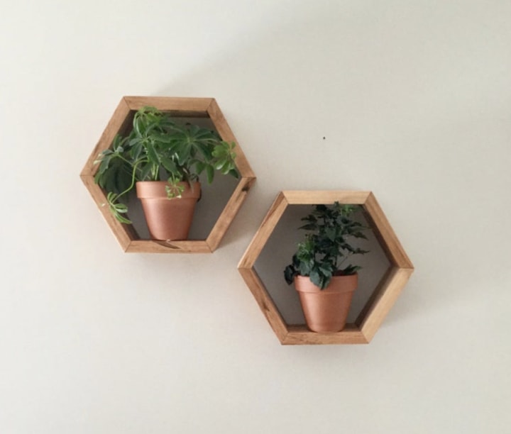 CraftedGloryDesign Geometric Wooden Floating Shelves