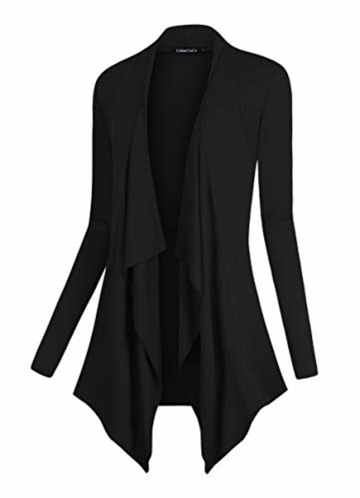 Urban CoCo Women&#039;s Drape Front Open Cardigan Long Sleeve Irregular Hem (S, Black)