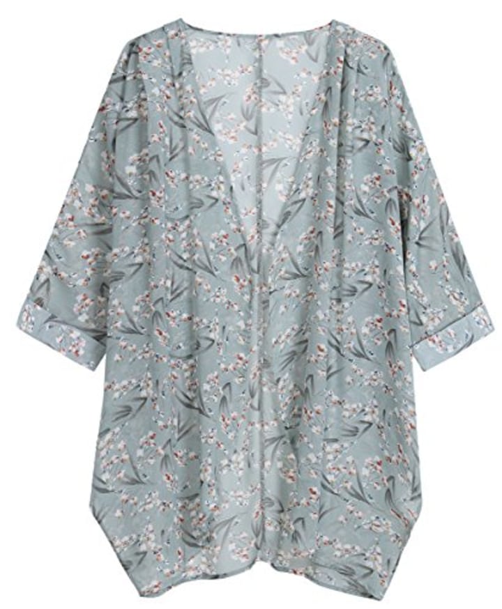 OLRAIN Women&#039;s Floral Print Sheer Chiffon Loose Kimono Cardigan Capes (Medium, Bamboo Flower)