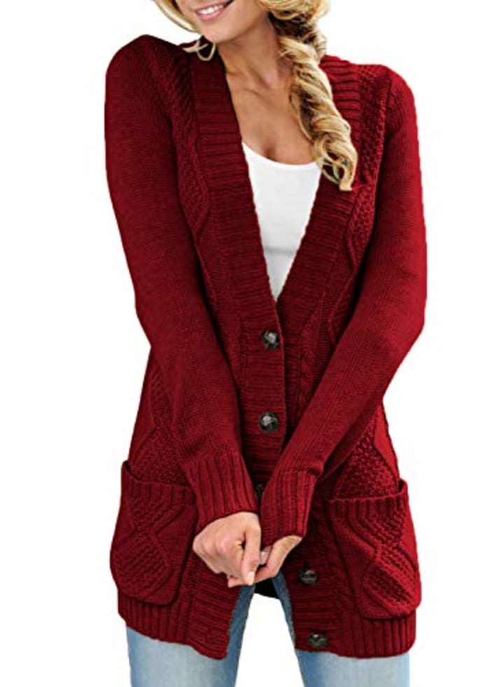 Women Sweaters Long Sleeve Solid Knitwear Button Down Loose Cardigan Pockets US