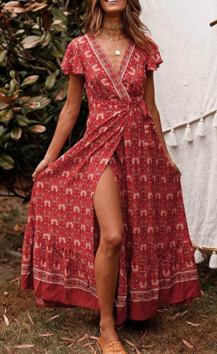 Zesica Bohemian Floral-Printed Wrap Maxi Dress