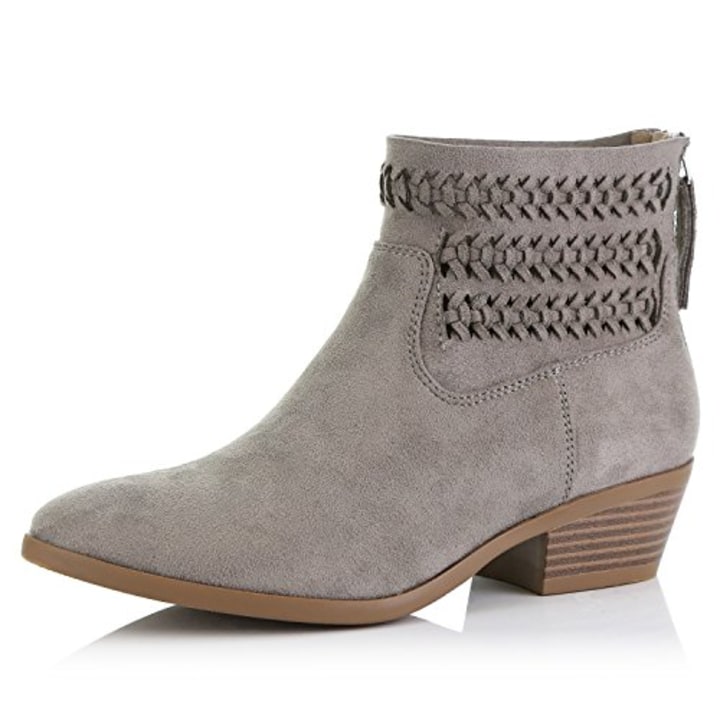 Dailyshoes Women&#039;s Low Heel Ankle Boot Perforated Shoes Fall Winter Fashion Boots Thick Bottom Slip Booties Western Cowboy Bootie - Ultra Comfortable And Soft Lining On Cowgirl Closed Pointed Toe Python-01 Grey Sv 7