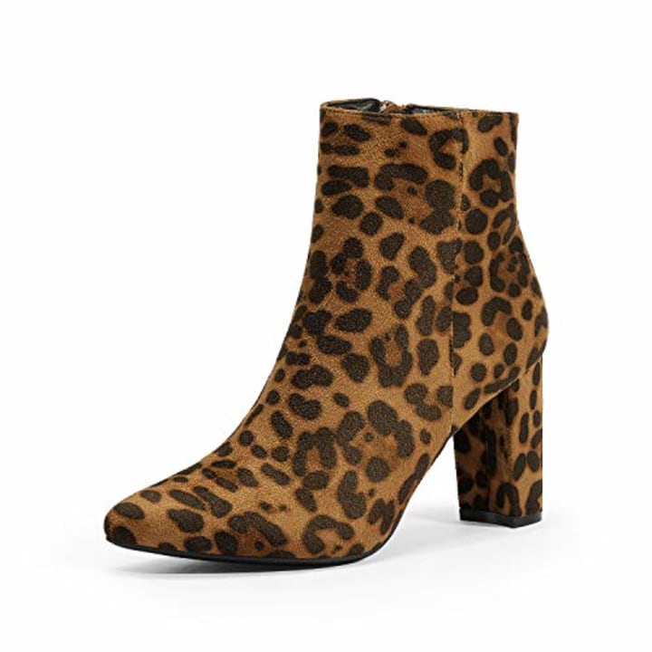 DREAM PAIRS Women&#039;s Leopard Chunky Heel Ankle Booties Pointed Toe Short Boots Size 8 B(M) US Sianna-1