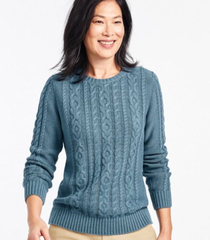 Crew Neck Double L Mixed-Cable Sweater