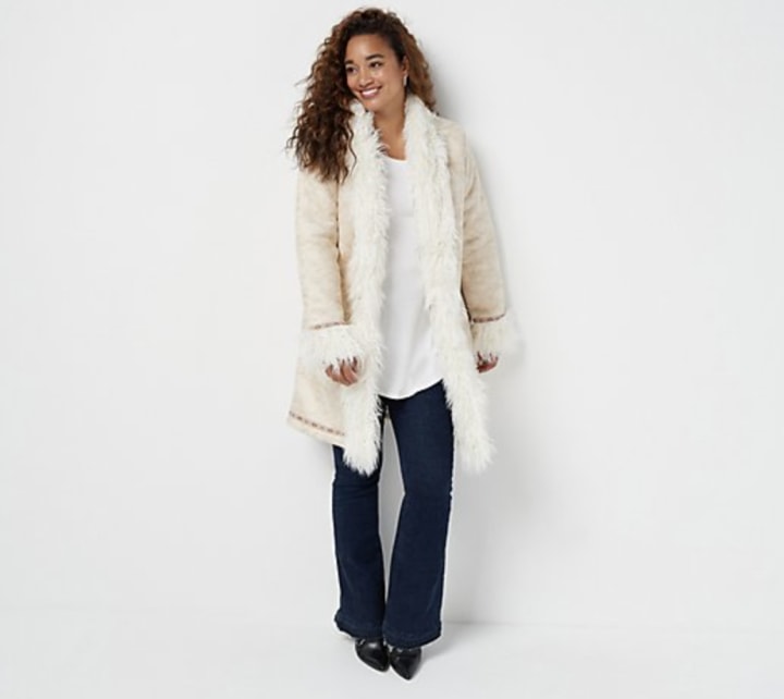 All Worthy Hunter McGrady Faux Suede Coat with Faux Fur