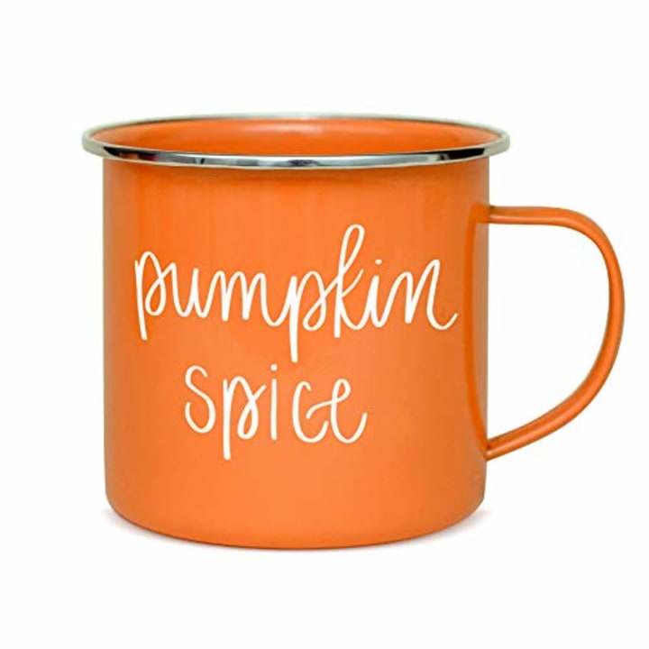 Sweet Water Decor Pumpkin Coffee Mugs | 18oz Galvanized Steel Campfire Style Coffee Cup | Autumn Mug Great for Halloween, Pumpkin Spice Latte &amp; Thanksgiving (Pumpkin Spice)