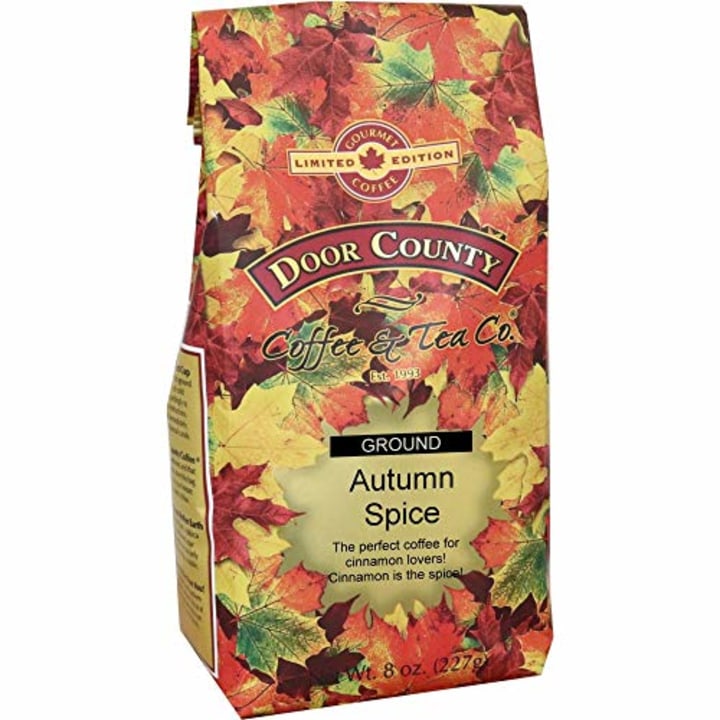 Door County Coffee, Fall Seasonal Flavored Coffee, Autumn Spice, Cinnamon Flavored Coffee, Medium Roast, Ground Coffee, 8 oz Bag