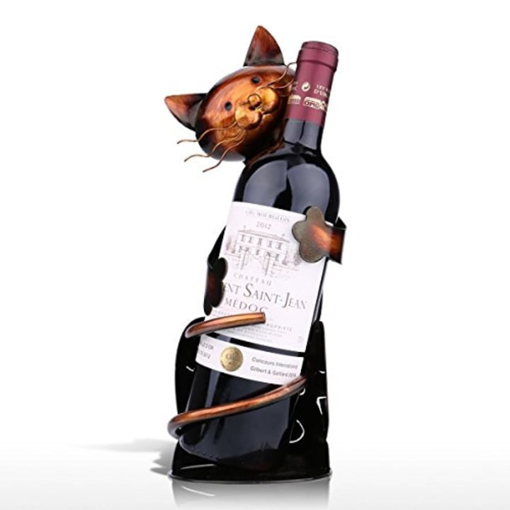 Tooarts Cat Shaped Wine Holder Wine Rack shelf Metal Sculpture Practical Home decoration Crafts