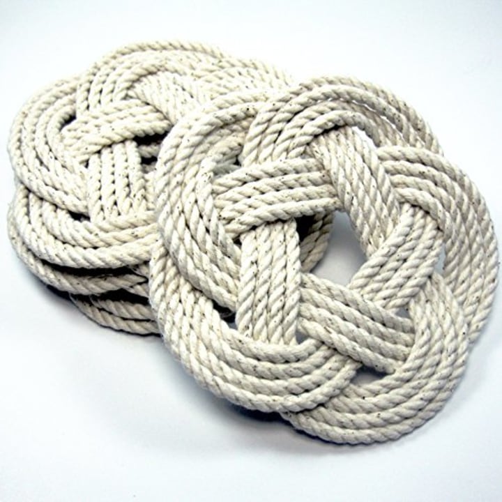 Nautical Sailor Knot Coasters in Natural White Cotton Set of 4
