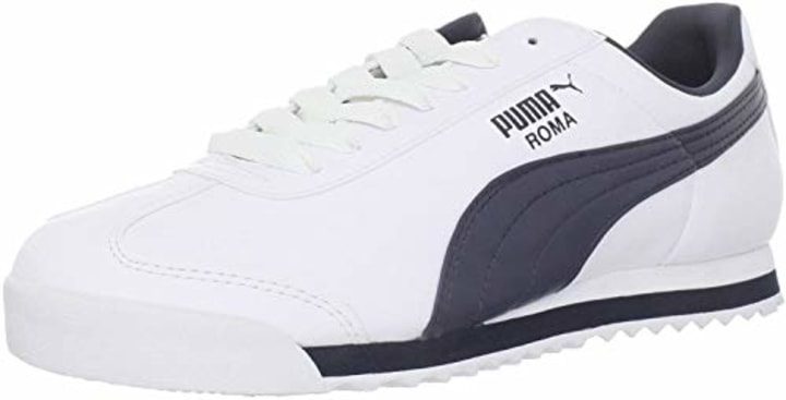 PUMA Men&#039;s Roma Basic Fashion Sneaker, White/New Navy - 9.5 D(M) US