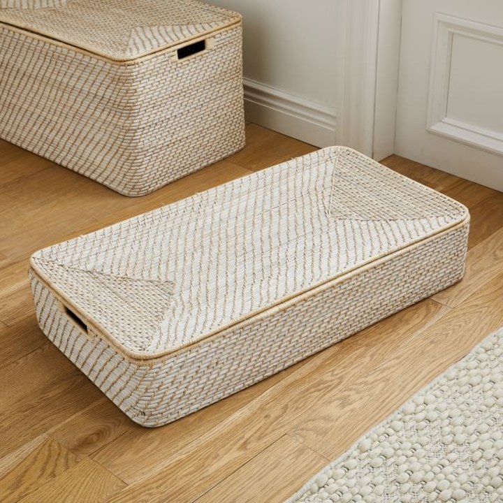 Modern Weave Underbed Storage Basket, Whitewashed