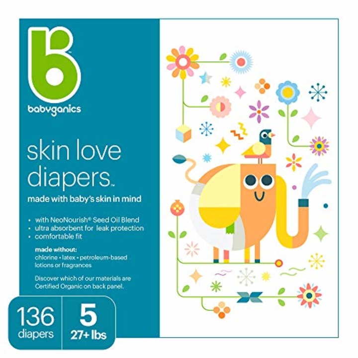 Babyganics Ultra Absorbent Diapers, Size 5, 136 ct