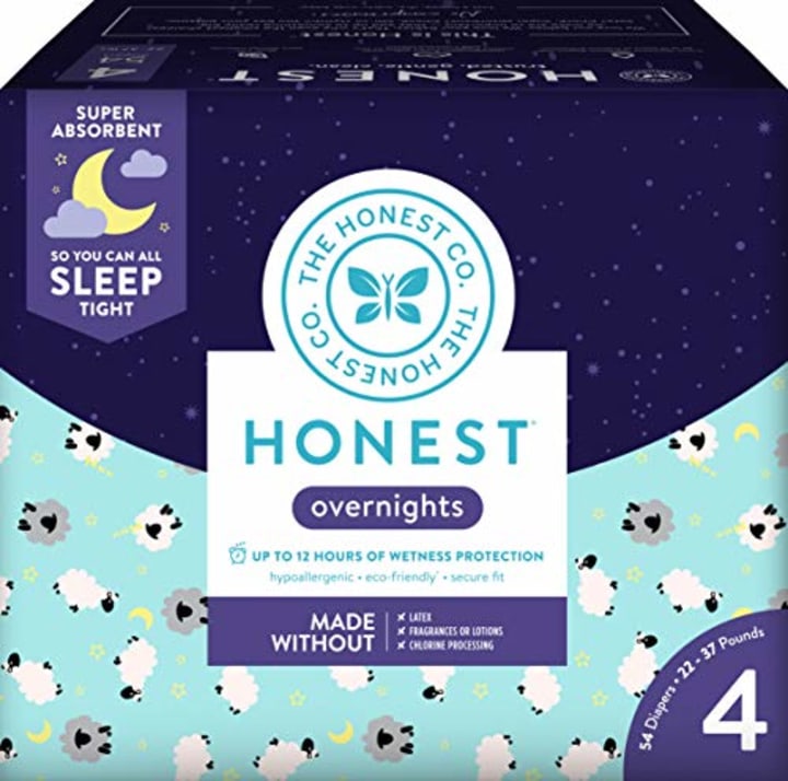 Honest Overnight Baby Diapers, Club Box, Sleepy Sheep, Size 4 (54 Count)