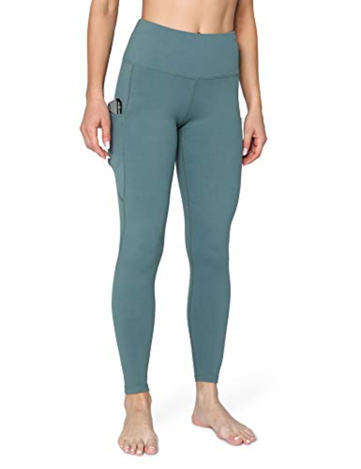 POSHDIVAH Ultra Soft Yoga Pants for Women High Waited Tummy Control Workout Leggings with Pockets Crab Green M