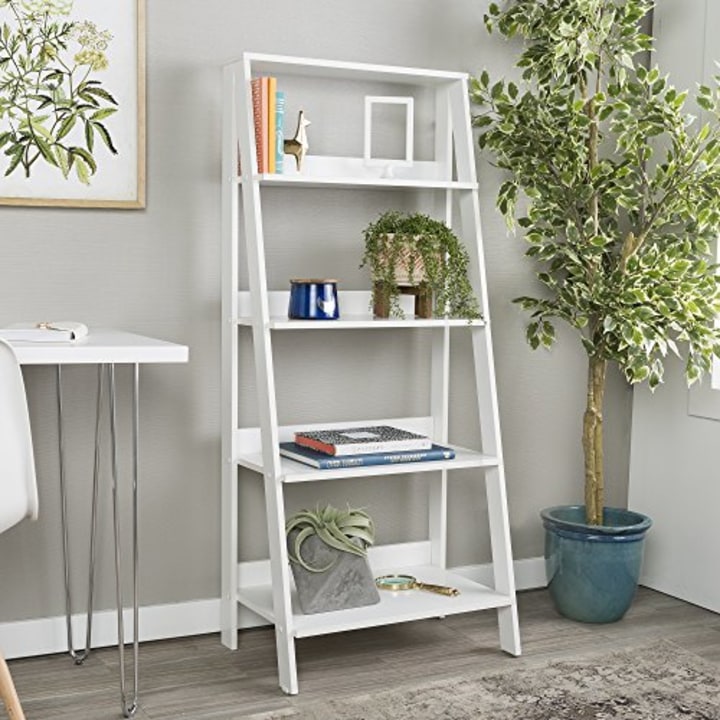 Walker Edison 4 Shelf Simple Modern Wood Ladder BookcaseTall Bookshelf Storage Home Office White55 Inch