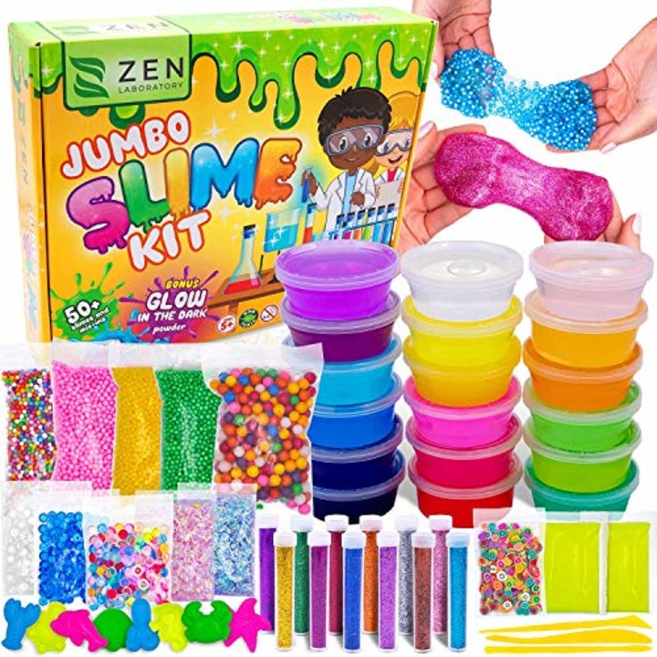 DIY Slime Kit for Girls Boys - Ultimate Glow in the Dark Glitter Slime Making Kit Arts Crafts - Slime Kits Supplies include Big Foam Beads Balls, 18 Mystery Box Containers filled Crystal Powder Slime