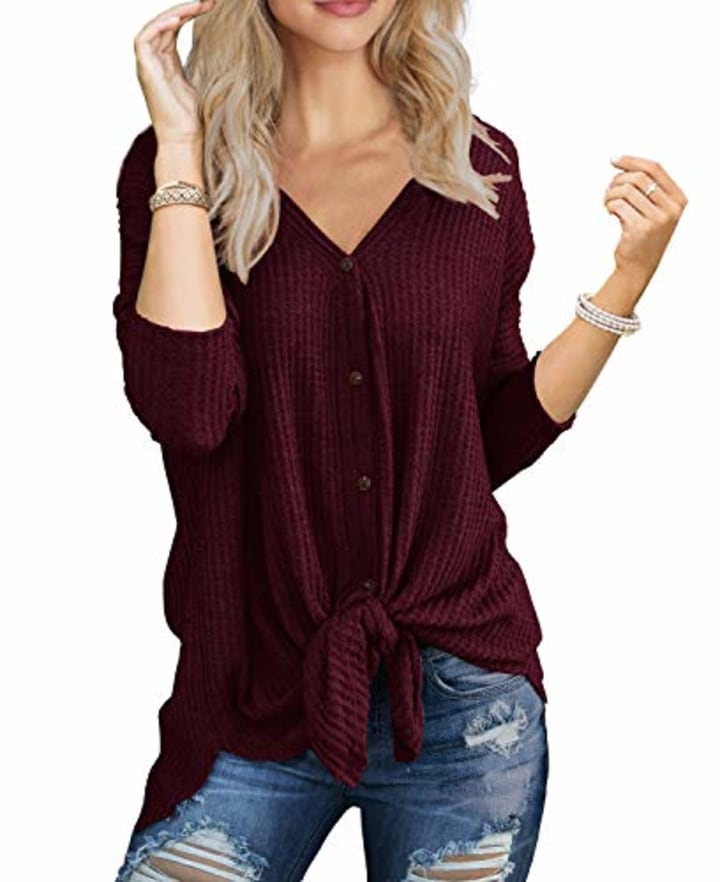 IWOLLENCE Loose Henley Blouse