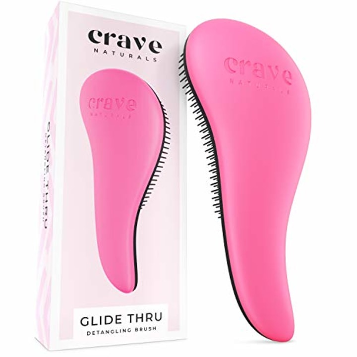 Crave Naturals Glide Thru Detangling Brush for Adults &amp; Kids Hair - Detangler Comb &amp; Hairbrush for Natural, Curly, Straight, Wet or Dry Hair (PINK)