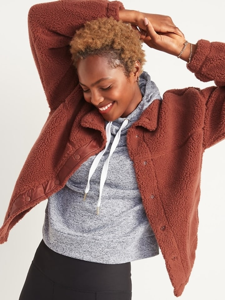 cozy sherpa snap front old navy