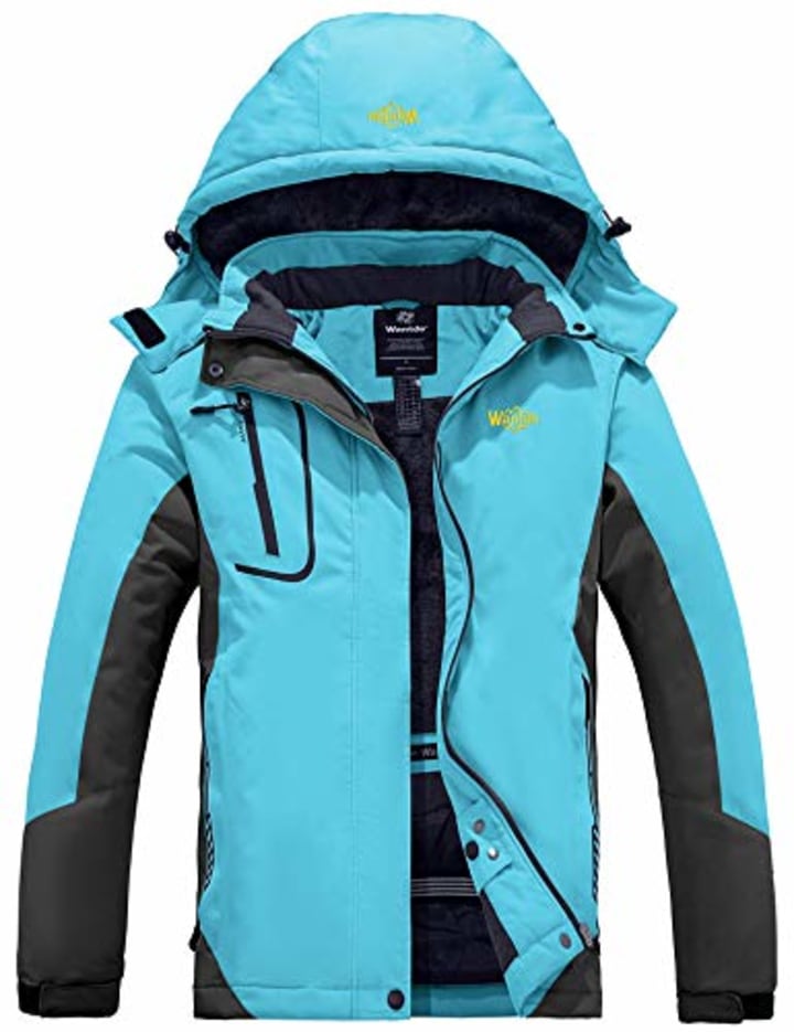 Wantdo Women&#039;s Waterproof Ski Jacket Detachable Hood Rain Jacket Blue XXX-Large