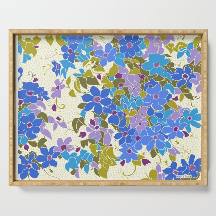 Turquoise and Lavender Floral Serving Tray