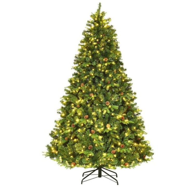 Costway 7.5-Foot Pre-Lit Artificial Christmas with Pine Cones